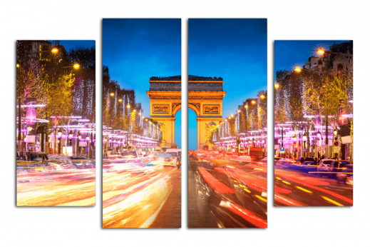 Модульная картина Триумфальная арка ночью